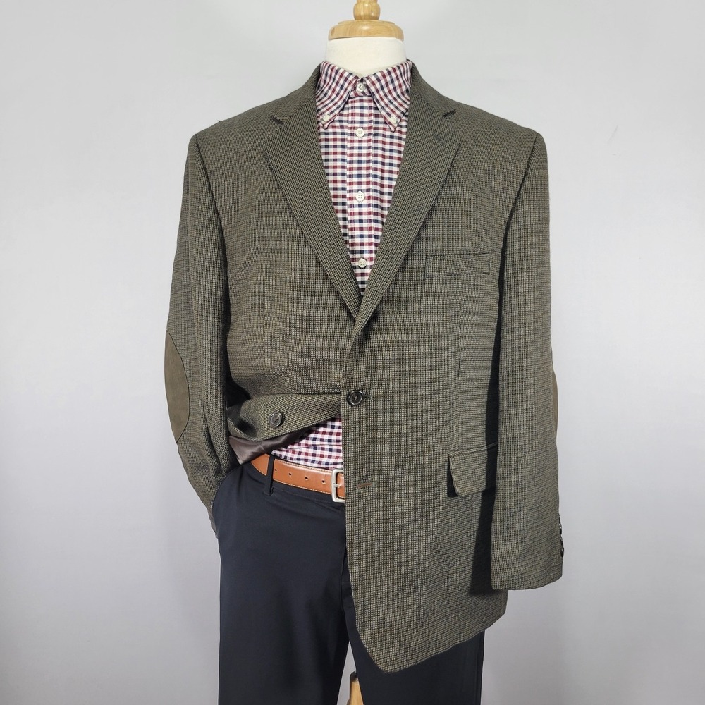 Stafford Essentials Men's Sport Coat Blazer Two Button Olive Wool Classic 46R